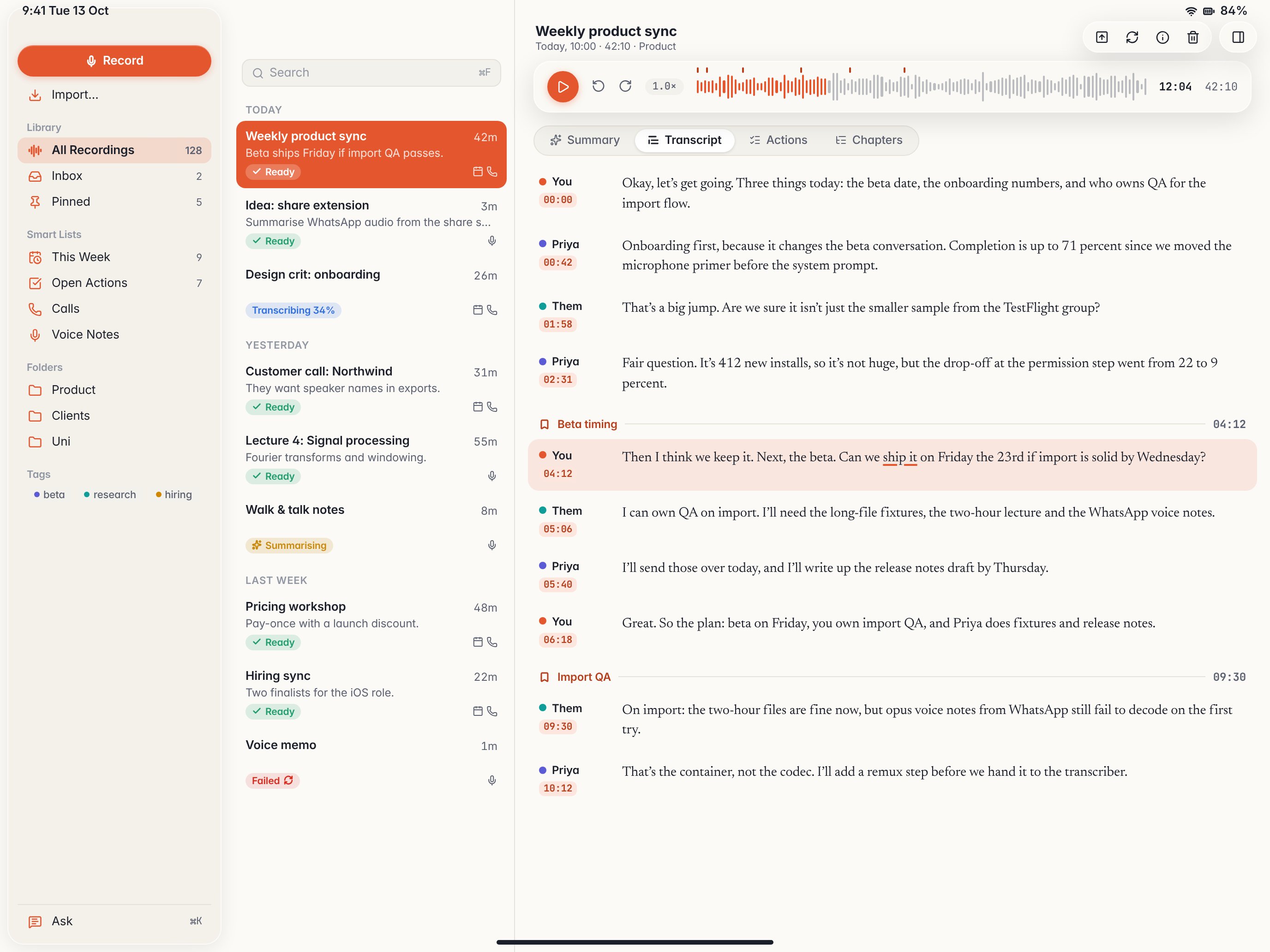 iPad library and recording.