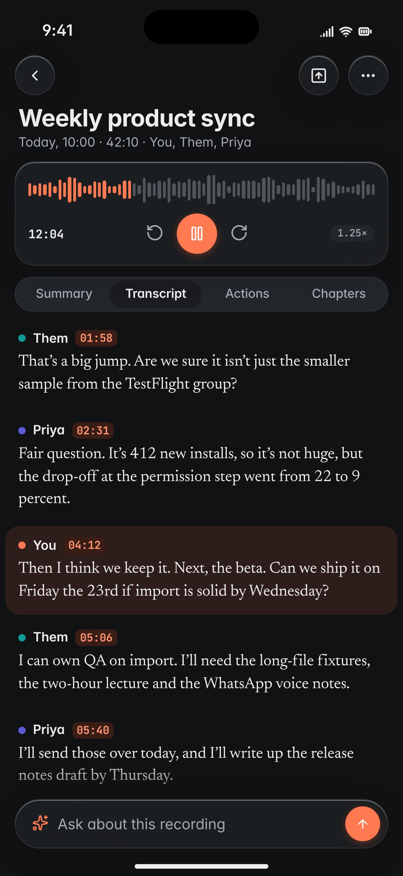 iPhone transcript, dark.