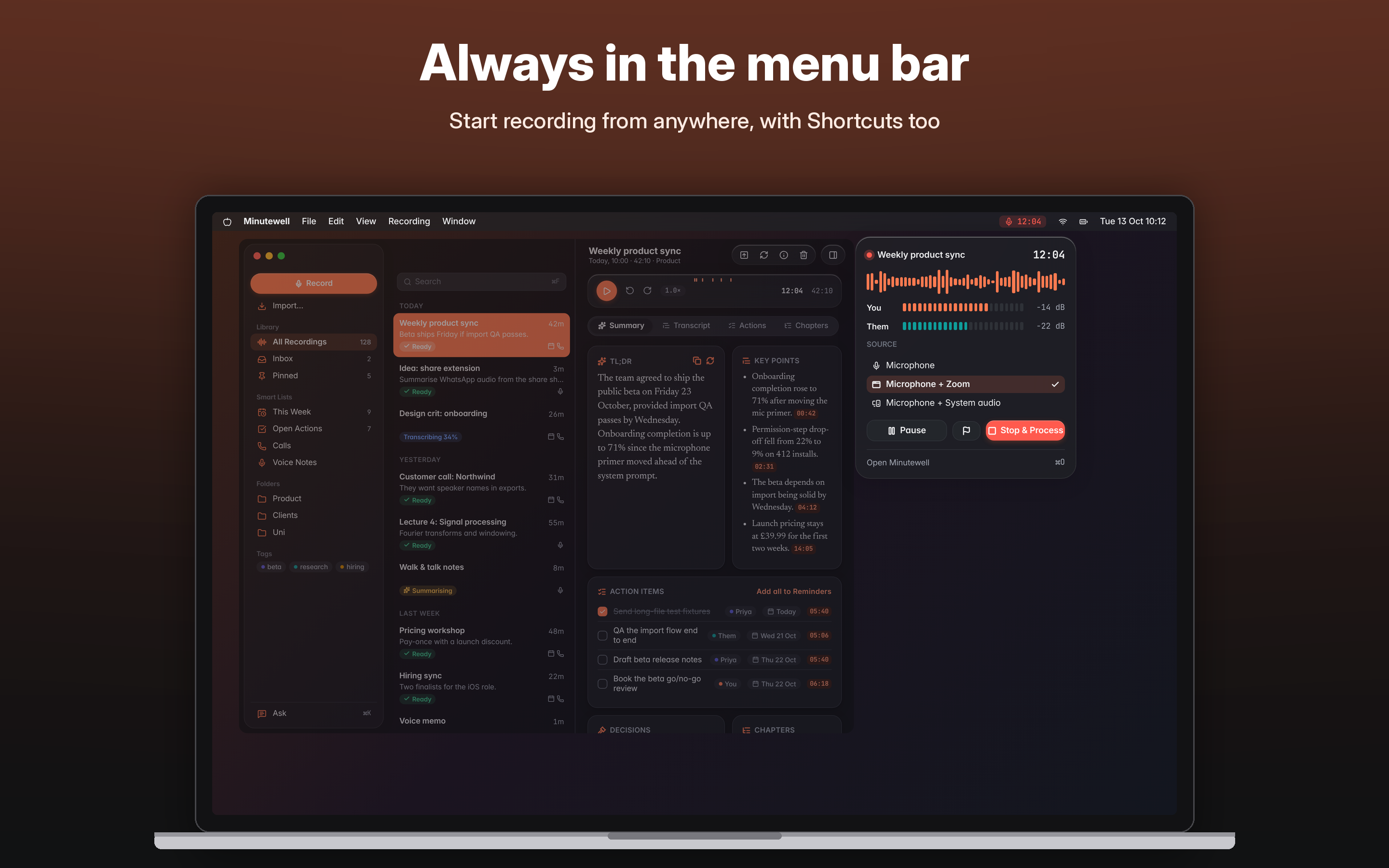 Minutewell in the menu bar.